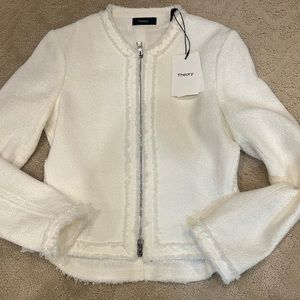 Theory Ivory spring boucle flounce jacket